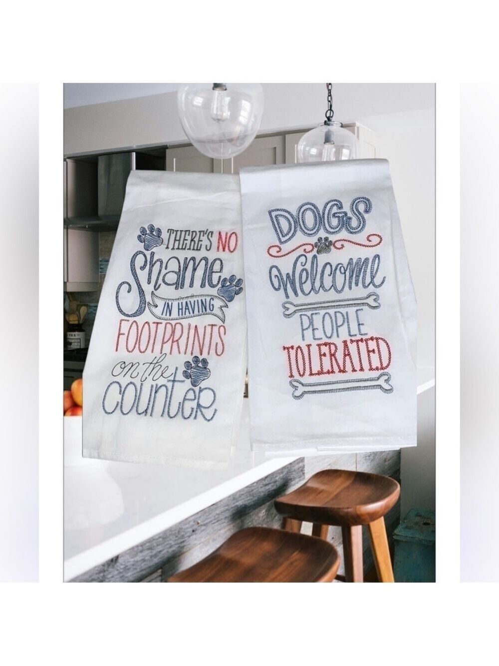 SET OF 2 EMBROIDERED FLOUR SACK TOWELS FOR PET OWNERS CUTE AND HUMOROUS DESIGNS!